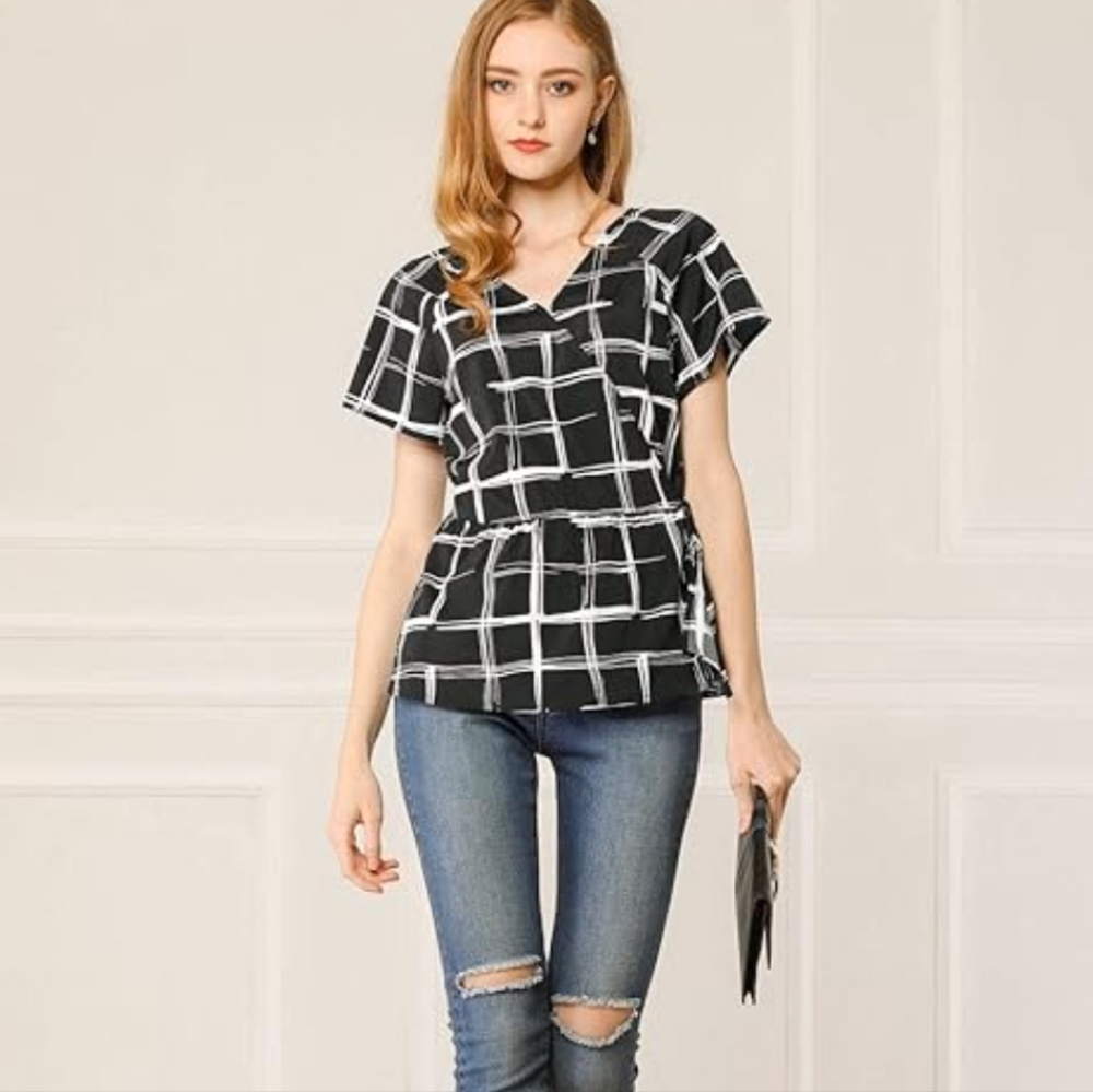 Allegra K  NWTS S Wrap Peplum Top